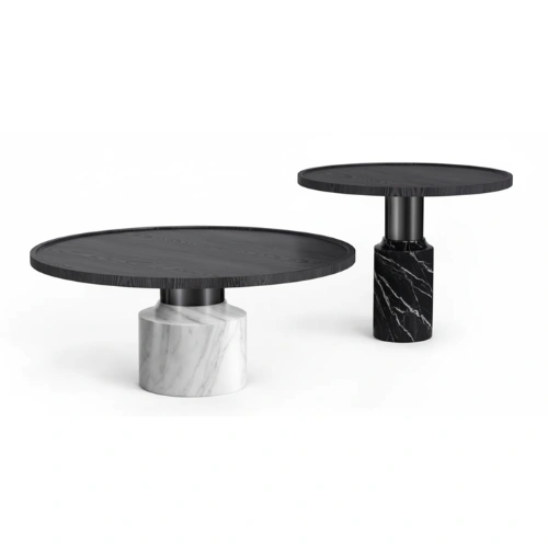 Wooden Coffee Table with Real Marble