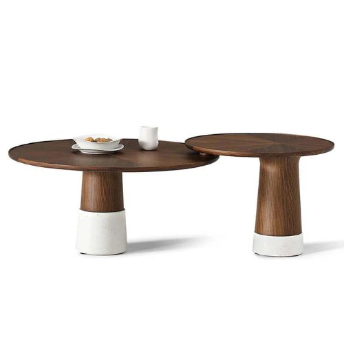Wood Coffee Table with Marble Base