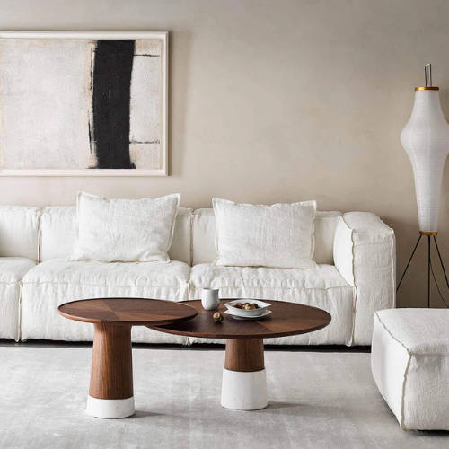 Wood Coffee Table with Marble Base 1
