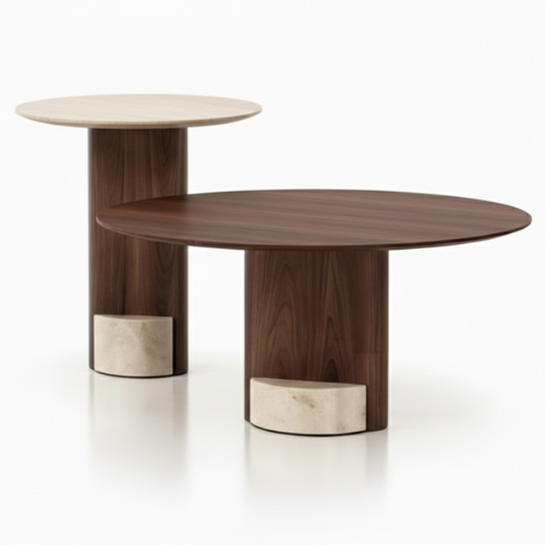 Wooden Coffee Table with Natural Marble