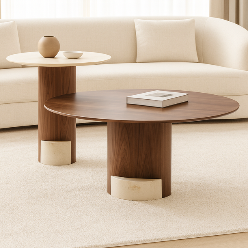 Wooden Coffee Table with Natural Marble 1